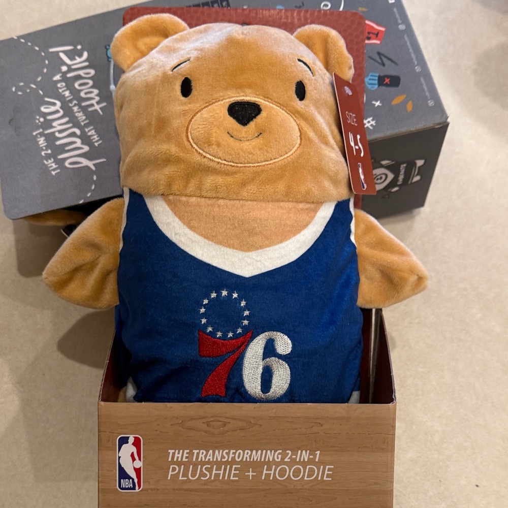 NBA White, Royal Blue and Red 76ERS Plushie and Hoodie Bear